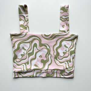 NWOT Dazey LA Anthropologie Crop Bra Tube Top Straps Womens Small Pink Green